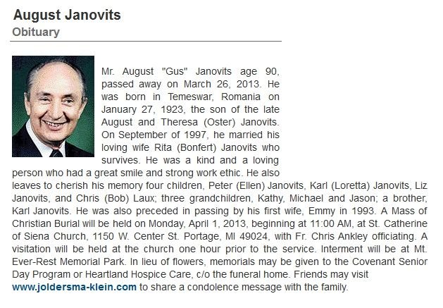 Janovits August 1923-2013 Todesanzeige